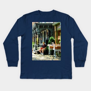 Frenchtown NJ - Man Reading by Book Stall Kids Long Sleeve T-Shirt